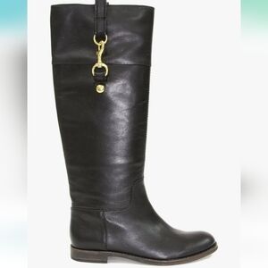 Coach Martta Women's Black Leather Gold Details Knee-High Riding Boots - Size 8B